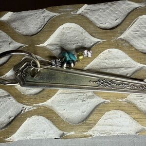 Silver Keychain with Turquoise and Gold Accents